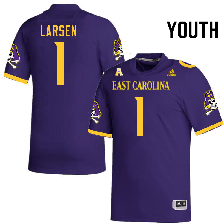 Youth #1 Luke Larsen ECU Pirates College Football Jerseys Stitched-Purple